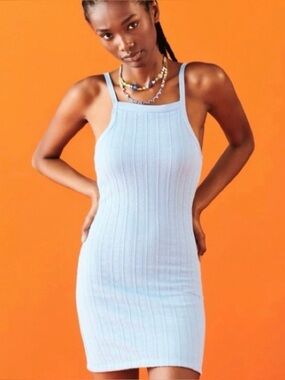 Zara Blue Cable Weave High Neck Dress